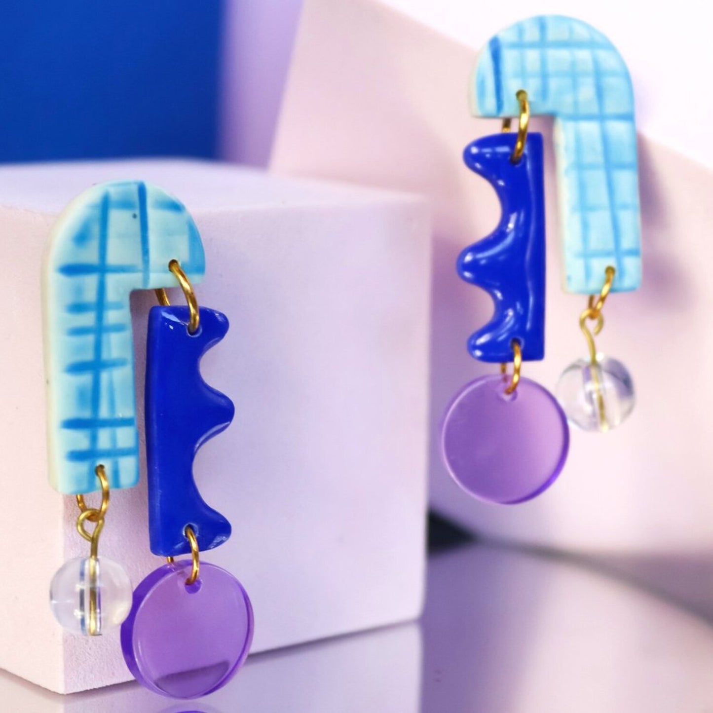 Blue And Purple Dangle Arch Earrings