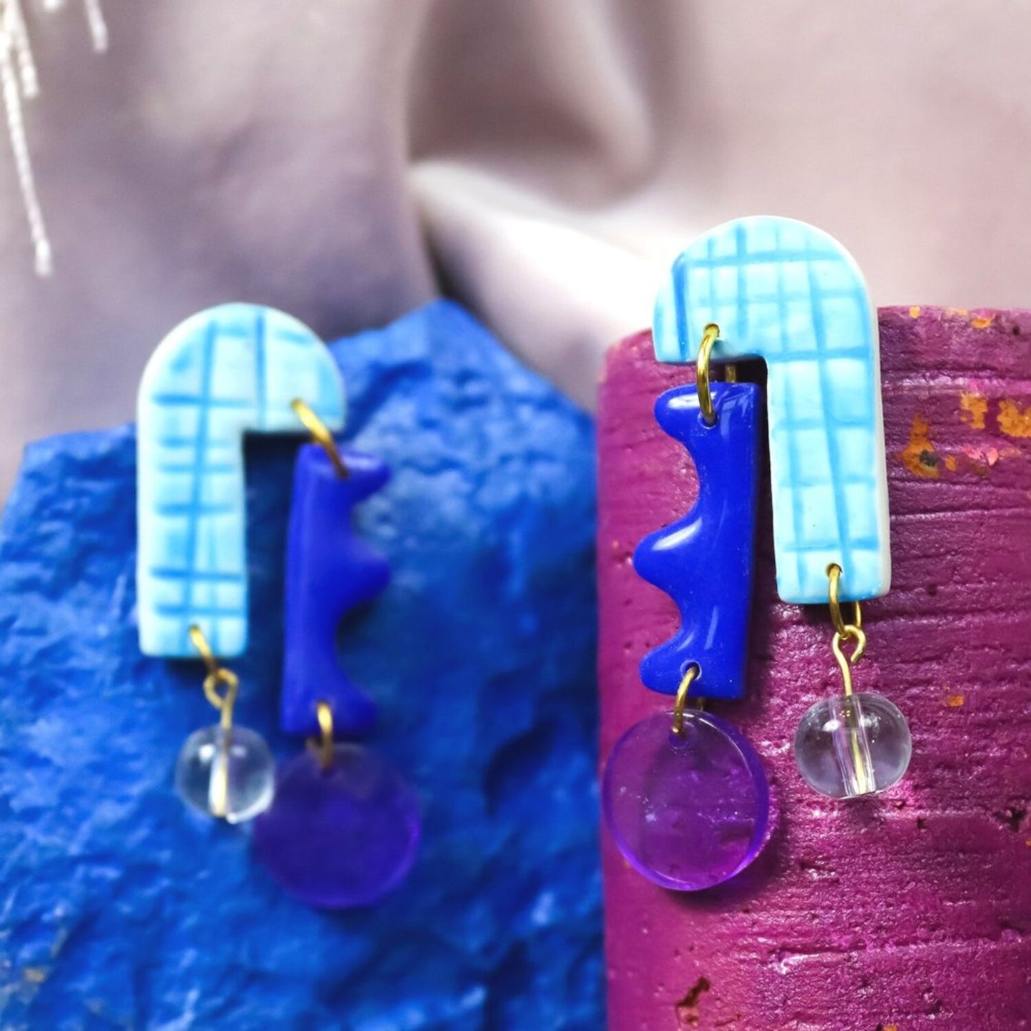 Blue And Purple Dangle Arch Earrings