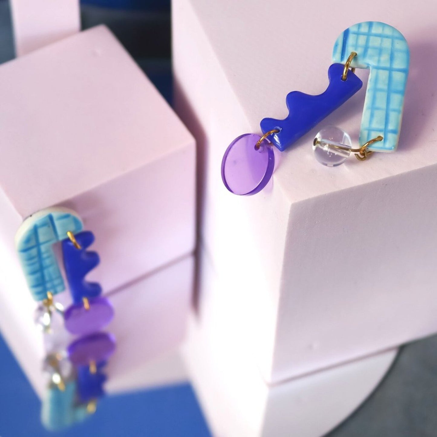 Blue And Purple Dangle Arch Earrings