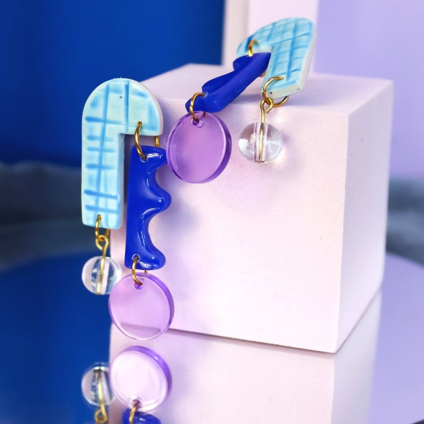 Blue And Purple Dangle Arch Earrings