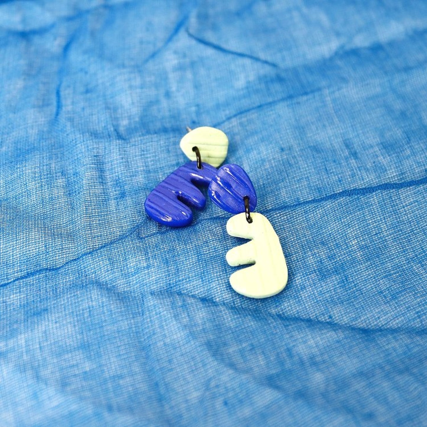 Blue And Sage Green Striped Mismatch Earrings
