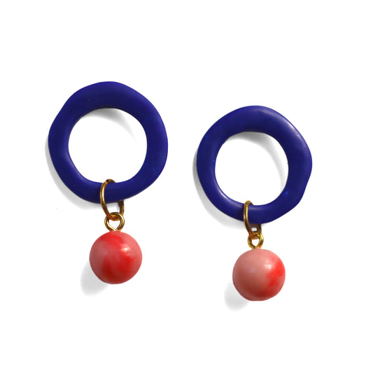 Blue Loop Dangles With Pink Marbled Bead