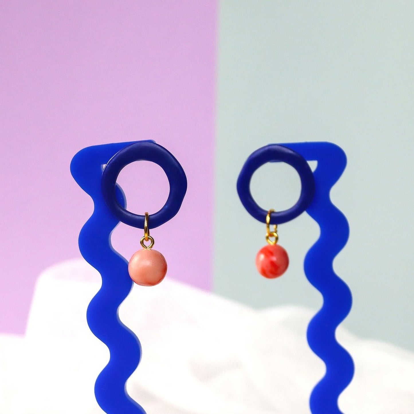 Blue Loop Dangles With Pink Marbled Bead