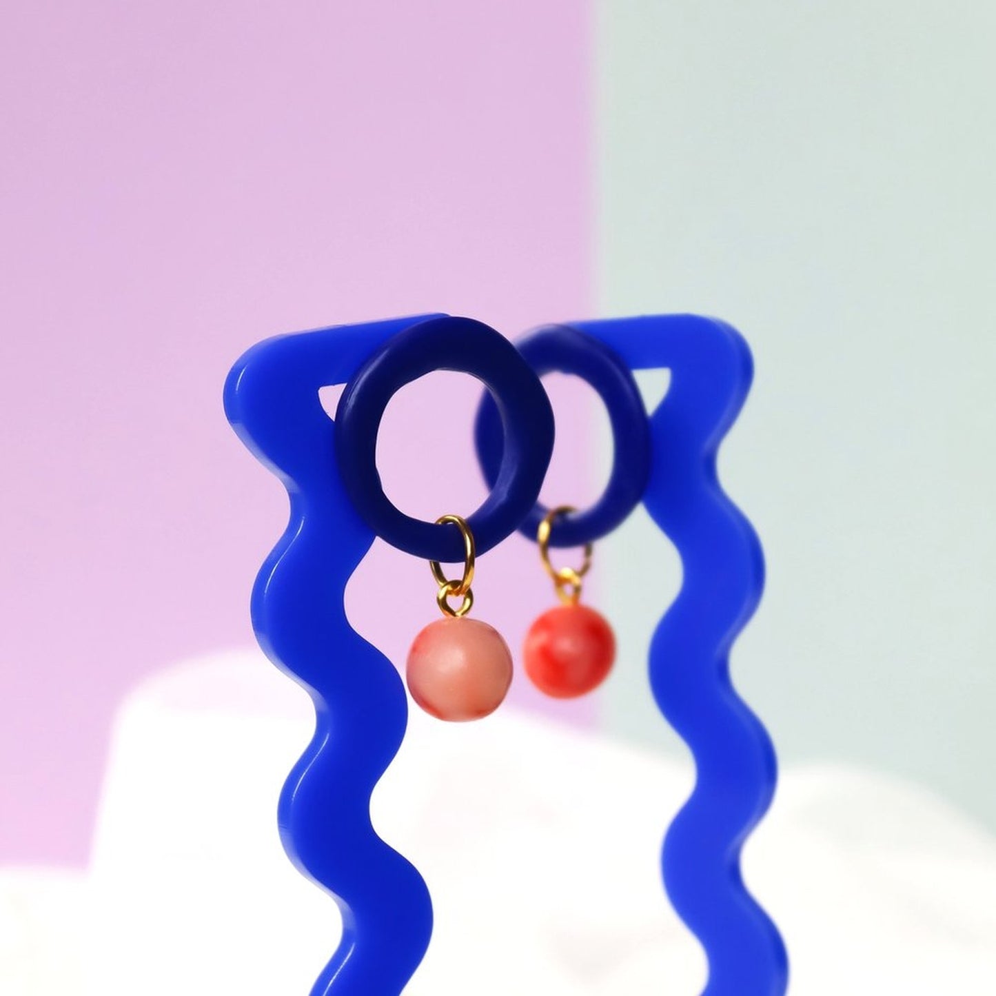 Blue Loop Dangles With Pink Marbled Bead