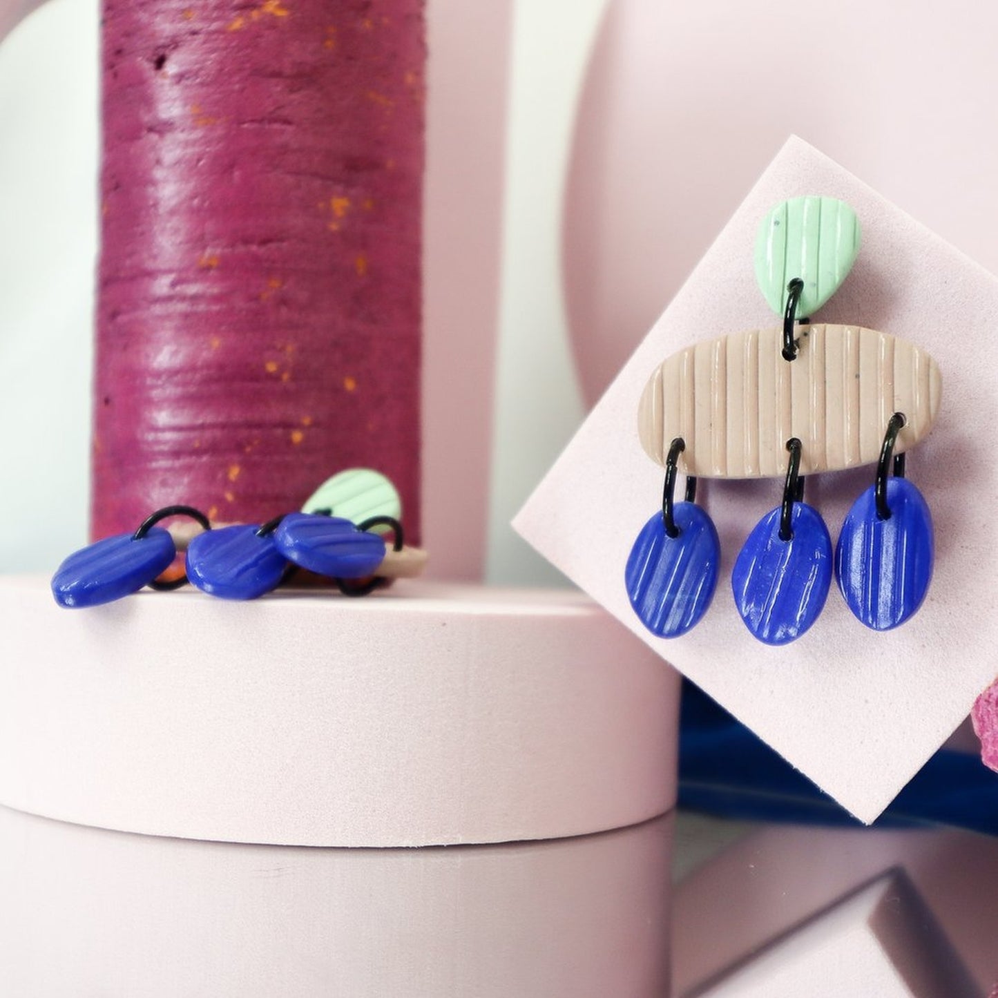 Blue Sage And Pink Striped Dangles