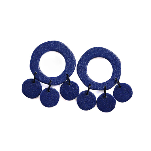 Blue Textured Statement Loop Studs