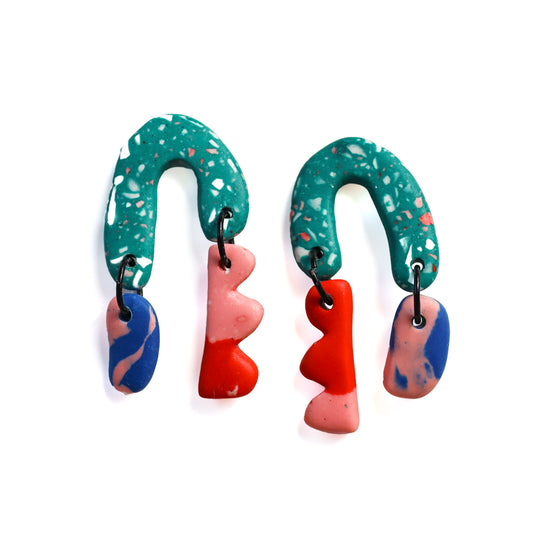 Colourful Green Jesmonite Arch Dangle Earrings