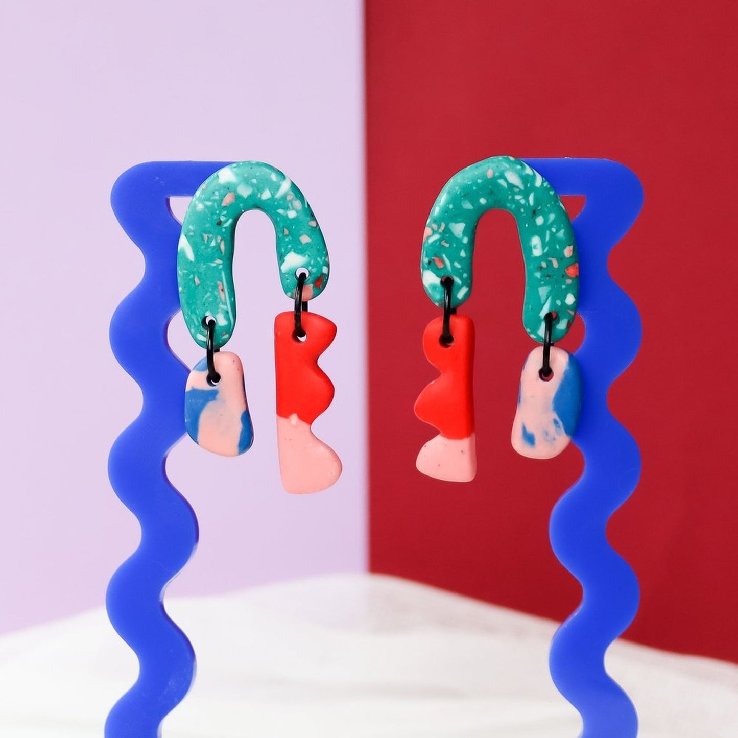 Colourful Green Jesmonite Arch Dangle Earrings