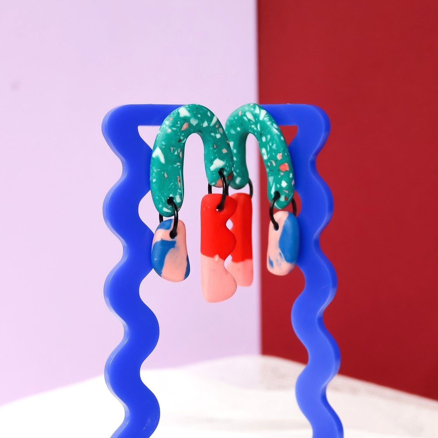 Colourful Green Jesmonite Arch Dangle Earrings