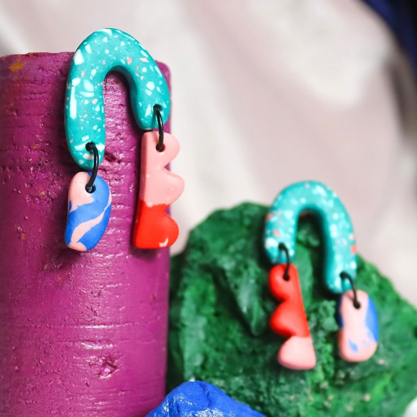 Colourful Green Jesmonite Arch Dangle Earrings