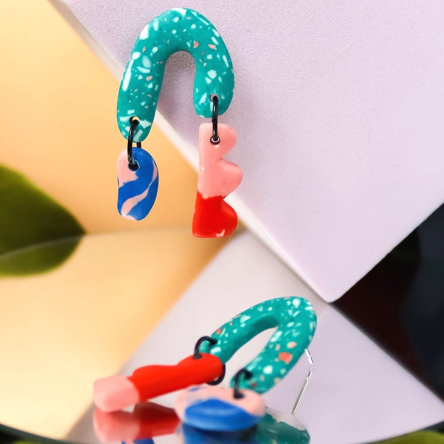 Colourful Green Jesmonite Arch Dangle Earrings
