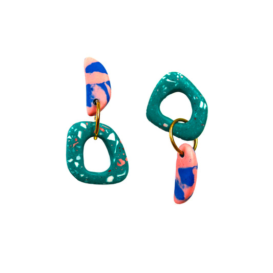 Green Jesmonite Half Moon Mismatch Earrings