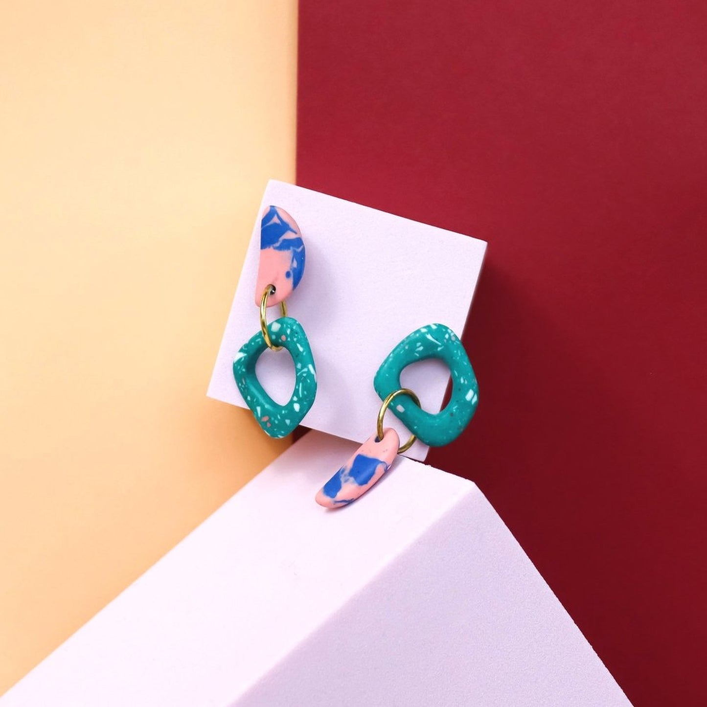 Green Jesmonite Half Moon Mismatch Earrings