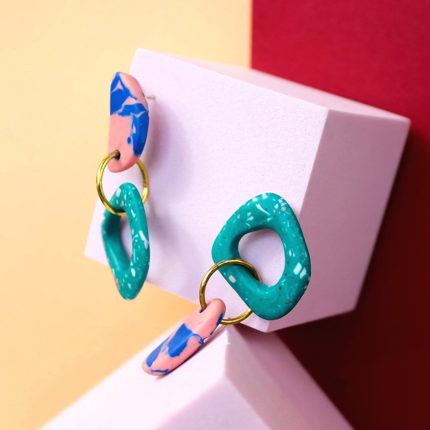 Green Jesmonite Half Moon Mismatch Earrings