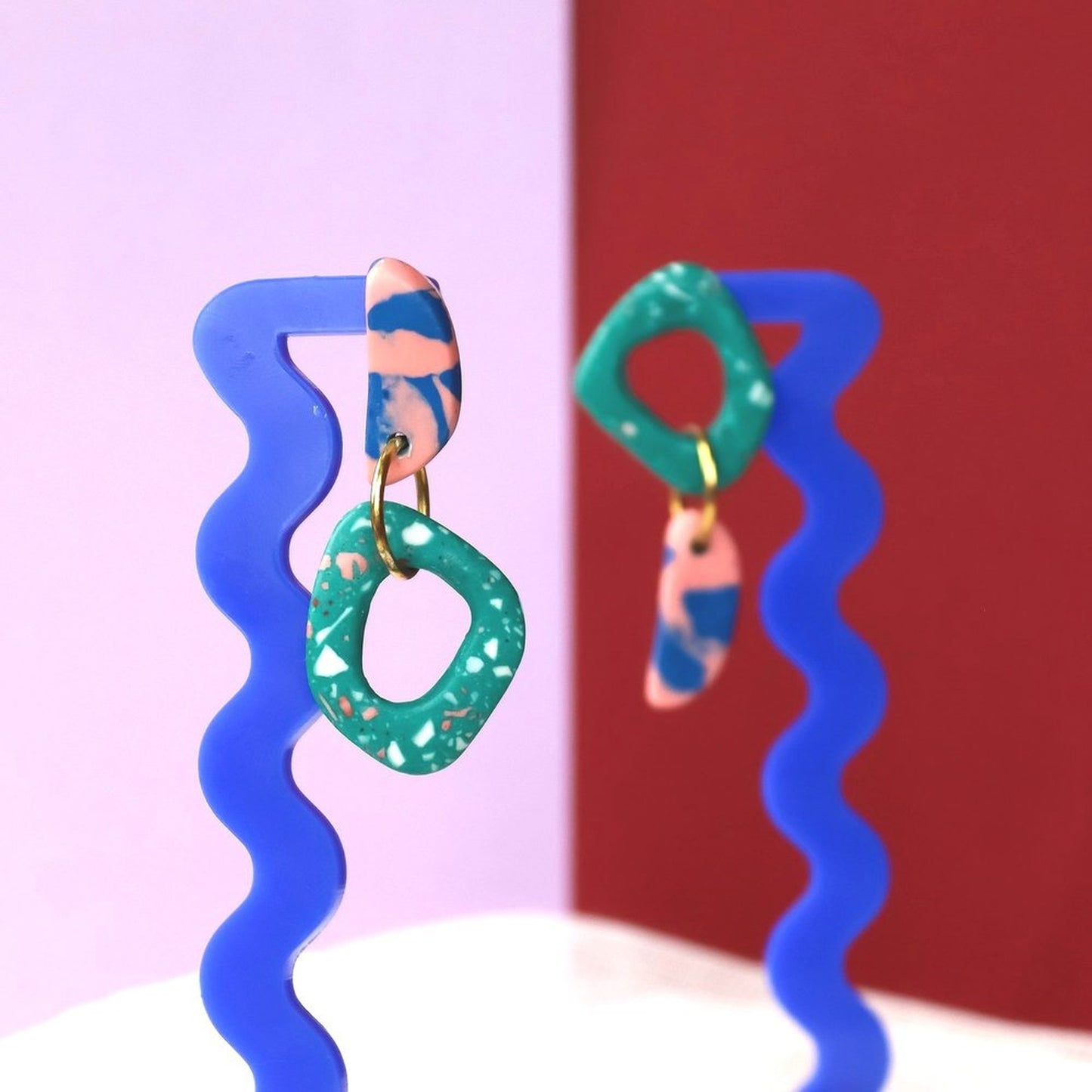 Green Jesmonite Half Moon Mismatch Earrings