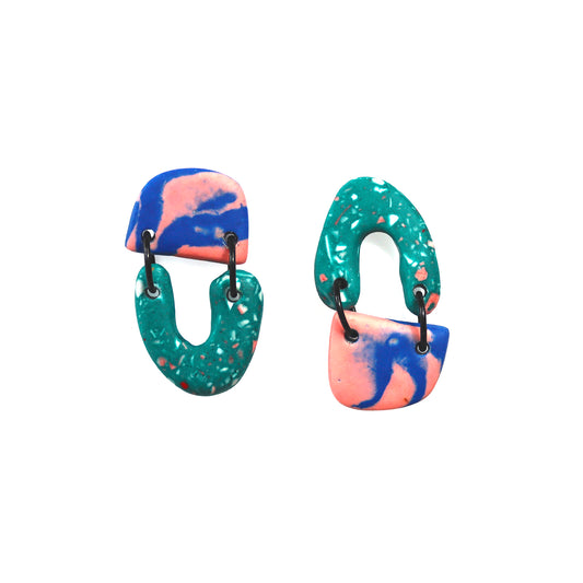 Green Terrazzo Jesmonite Mismatch Earrings