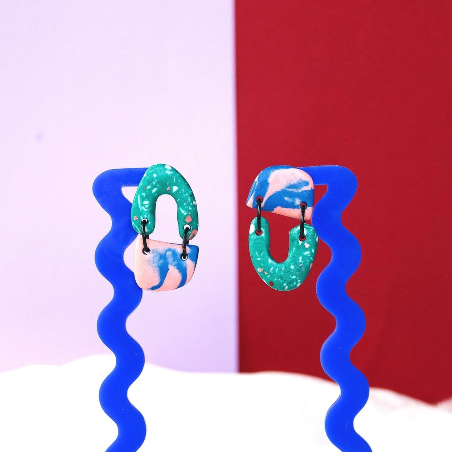 Green Terrazzo Jesmonite Mismatch Earrings