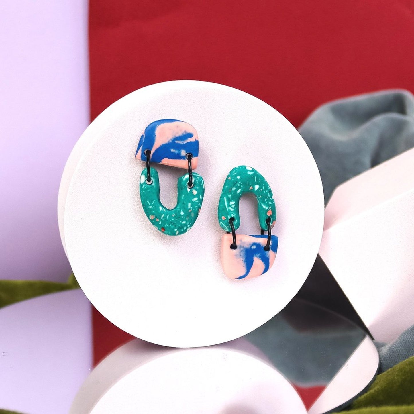 Green Terrazzo Jesmonite Mismatch Earrings