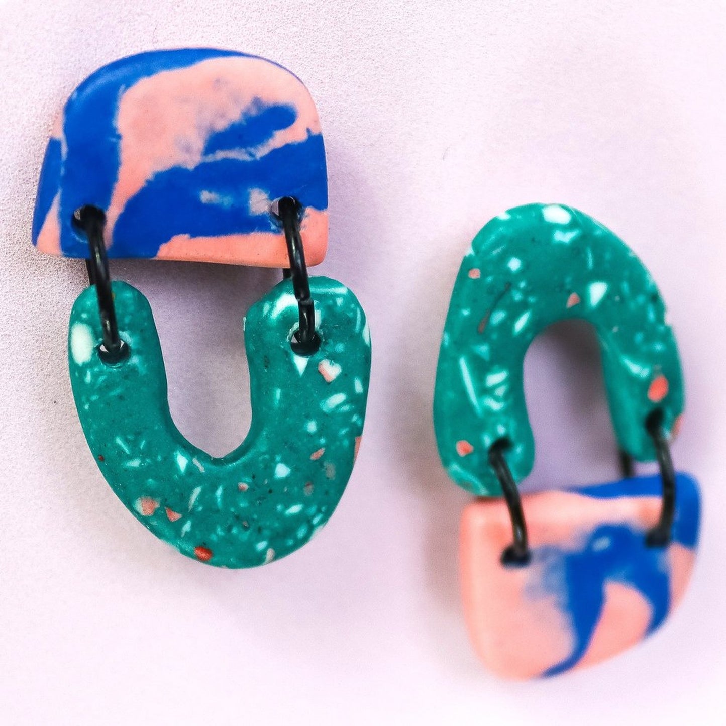 Green Terrazzo Jesmonite Mismatch Earrings