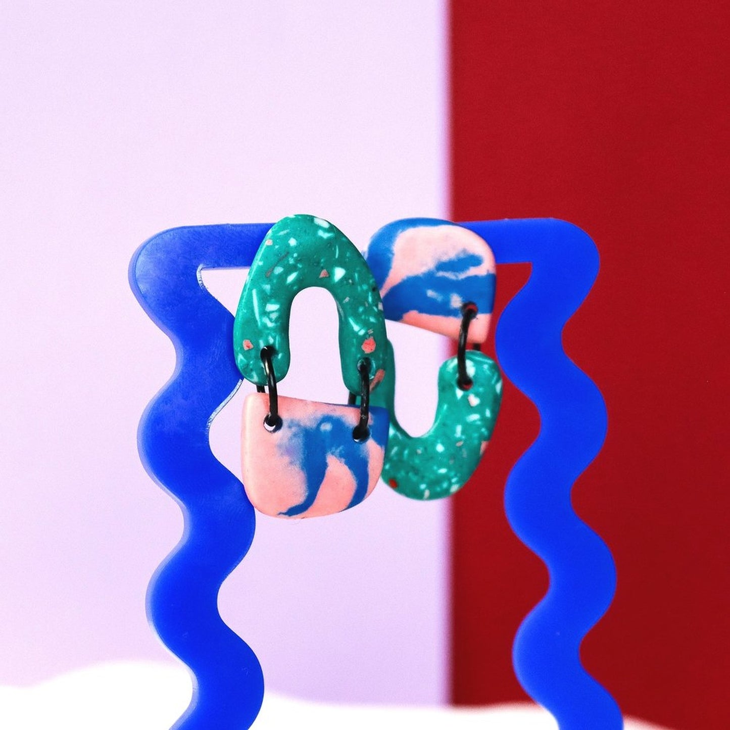 Green Terrazzo Jesmonite Mismatch Earrings