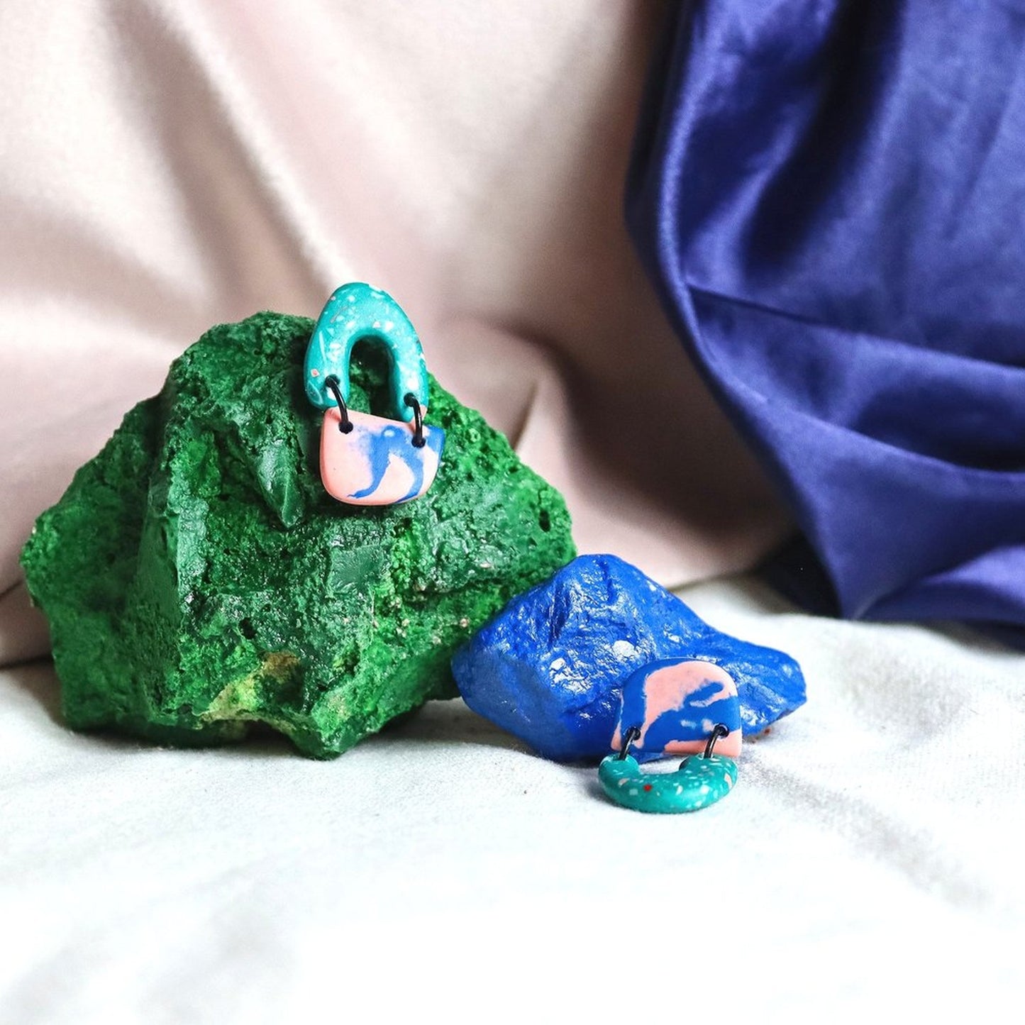 Green Terrazzo Jesmonite Mismatch Earrings