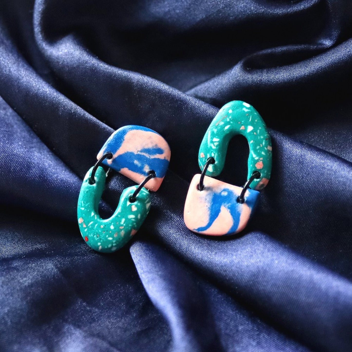 Green Terrazzo Jesmonite Mismatch Earrings