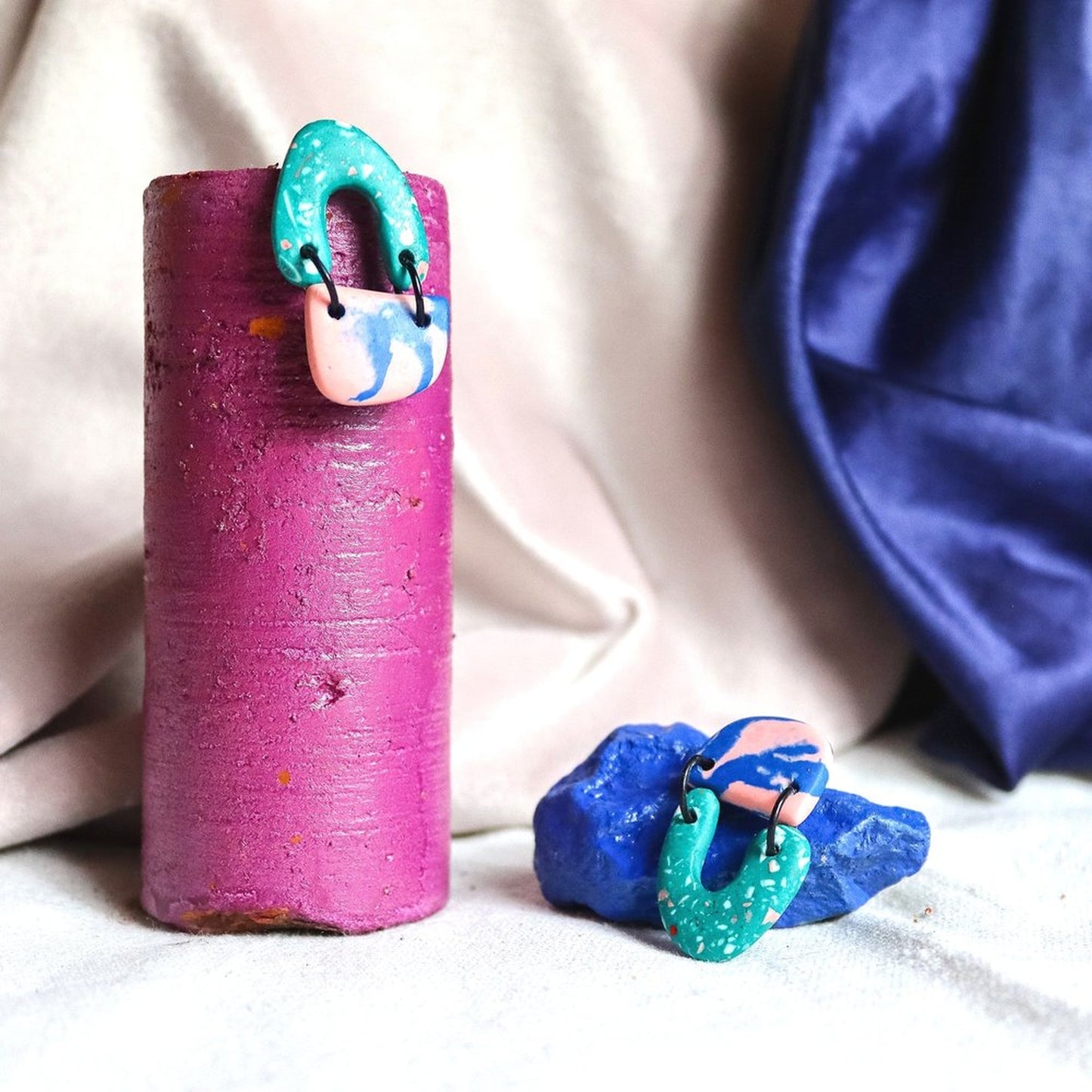 Green Terrazzo Jesmonite Mismatch Earrings