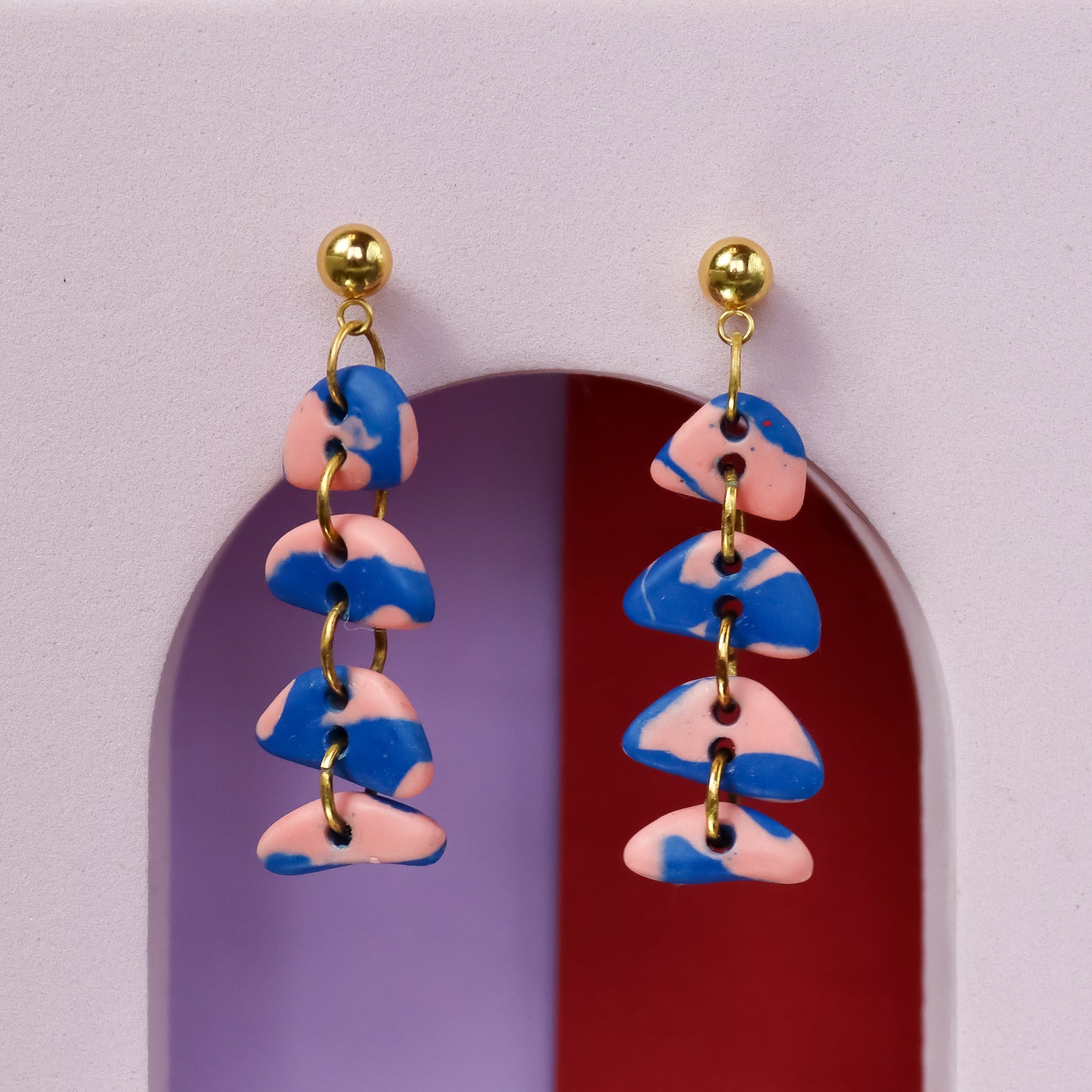 Pink And Blue Half Moon Jesmonite Dangle Earrings