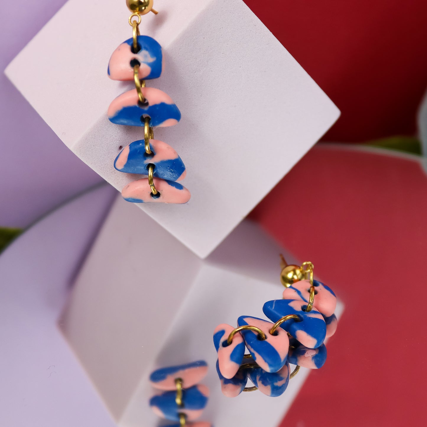 Pink And Blue Half Moon Jesmonite Dangle Earrings