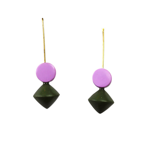 Lilac And Green Diamond Drop Earrings