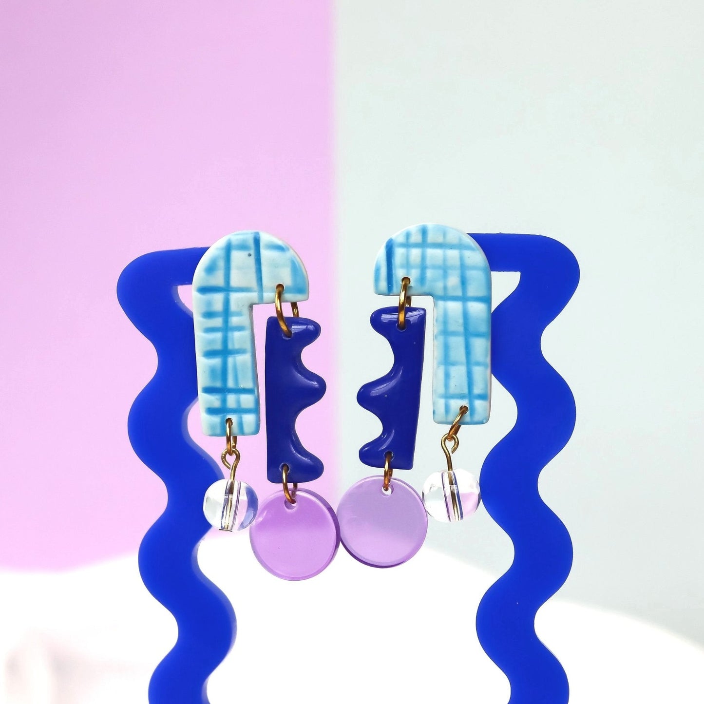 Blue And Purple Dangle Arch Earrings
