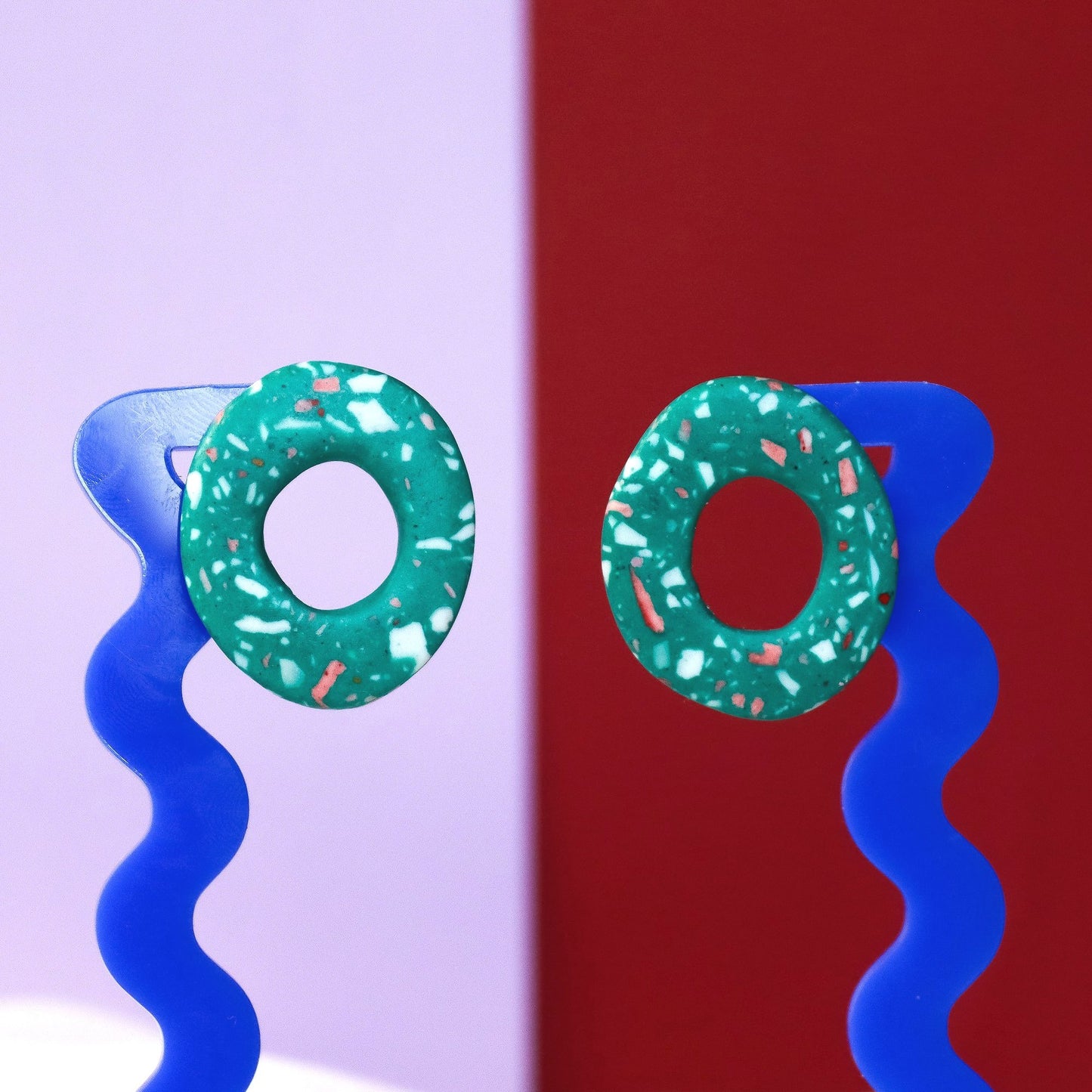 Green Terrazzo Jesmonite Large Loop Studs