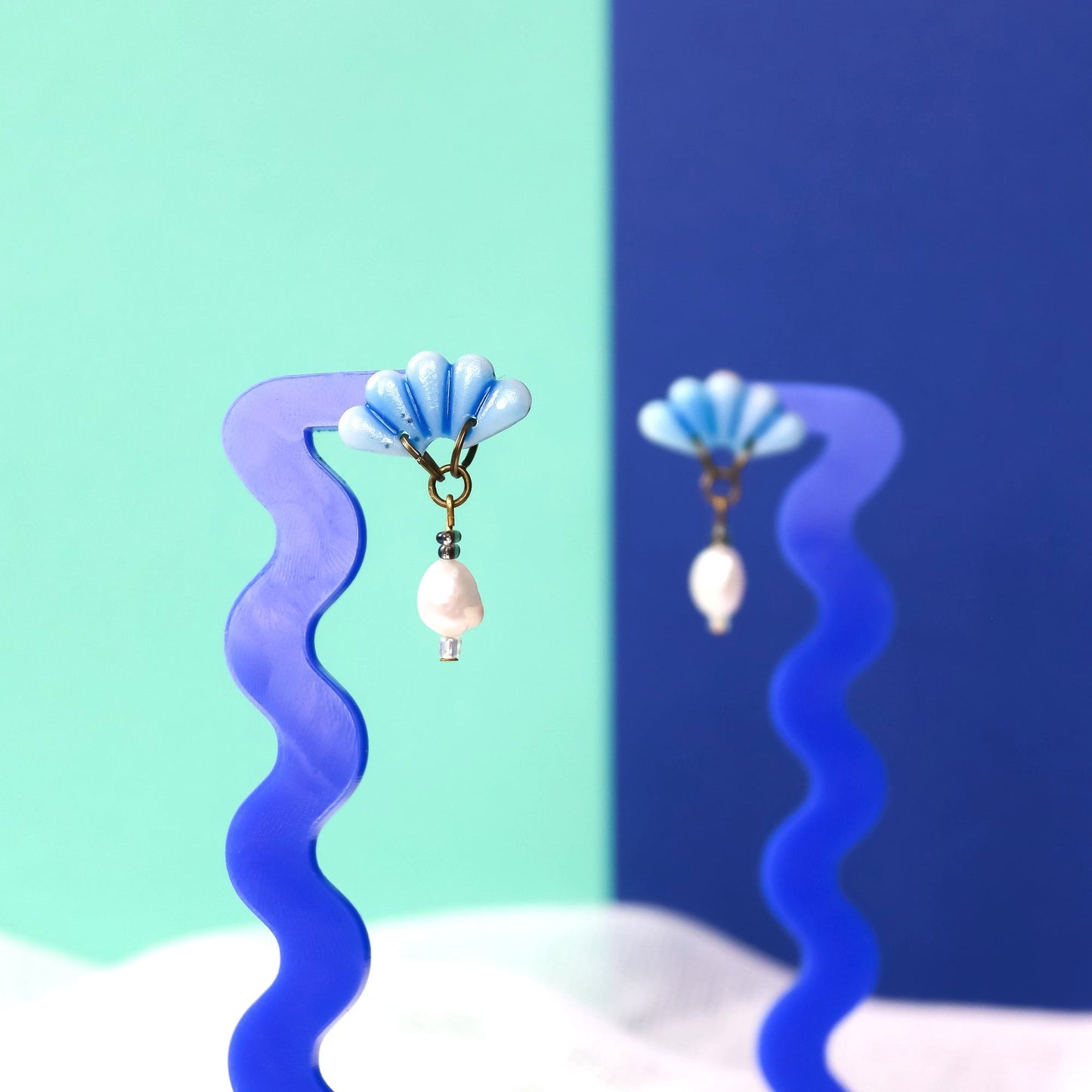 Small Blue Fan Pearl Dangles