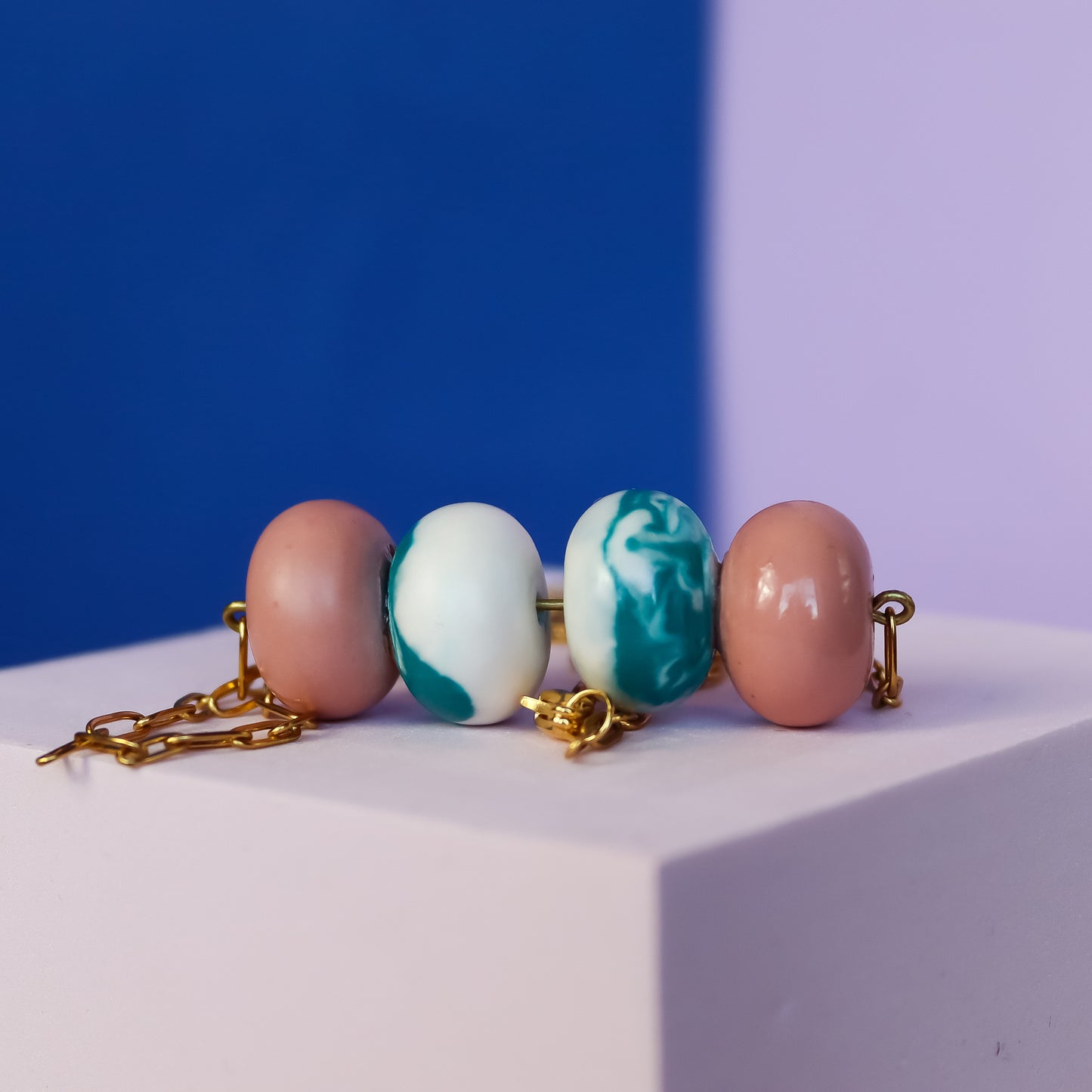 Pink And Blue Marbled Jesmonite Bead Necklace