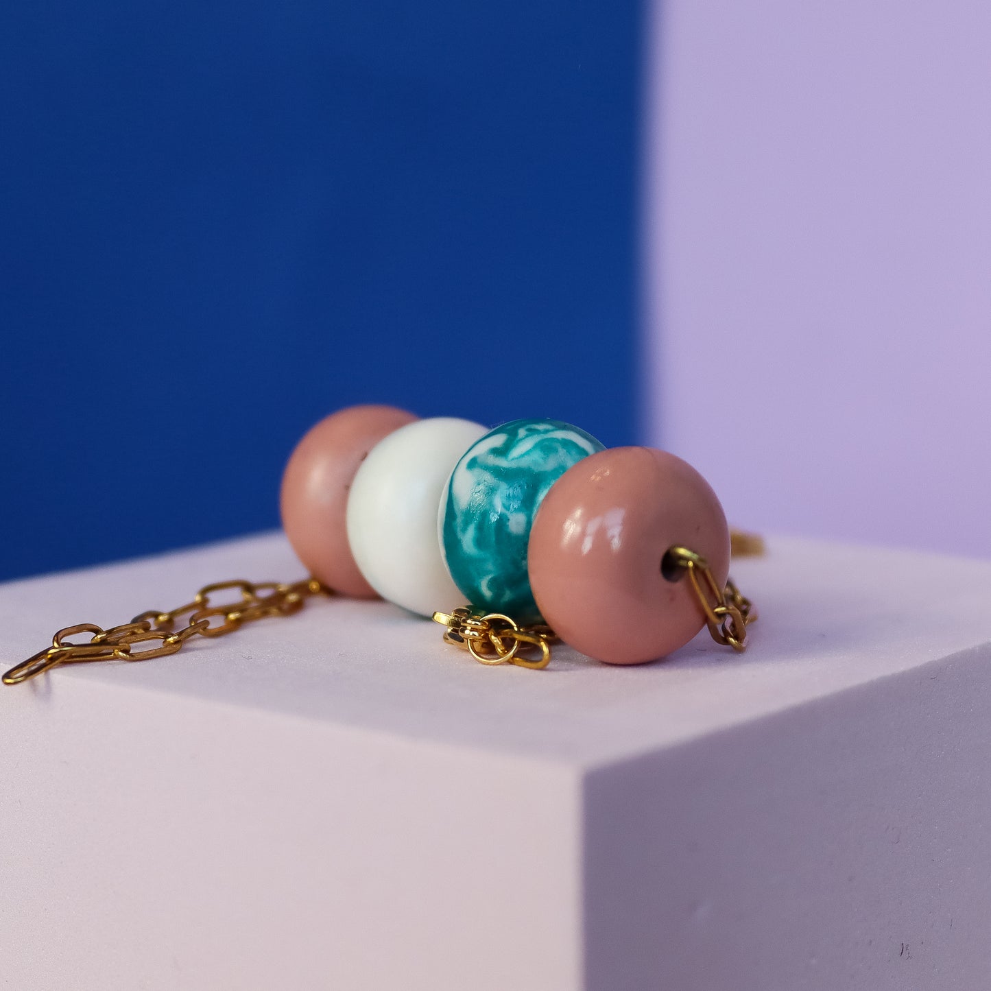Pink And Blue Marbled Jesmonite Bead Necklace