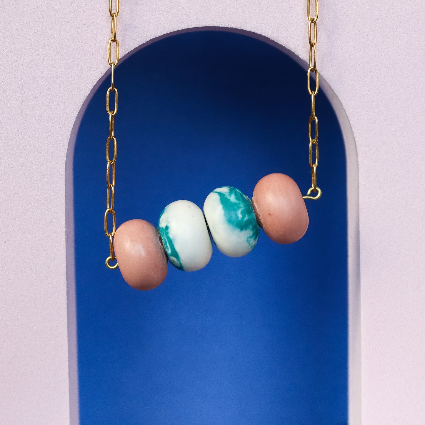 Pink And Blue Marbled Jesmonite Bead Necklace