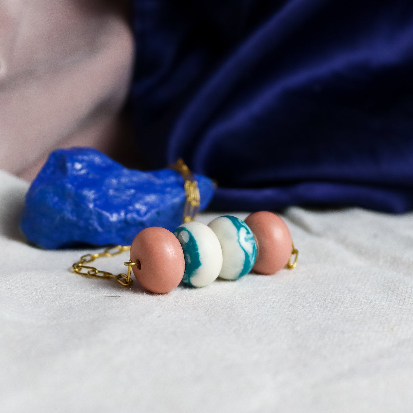 Pink And Blue Marbled Jesmonite Bead Necklace