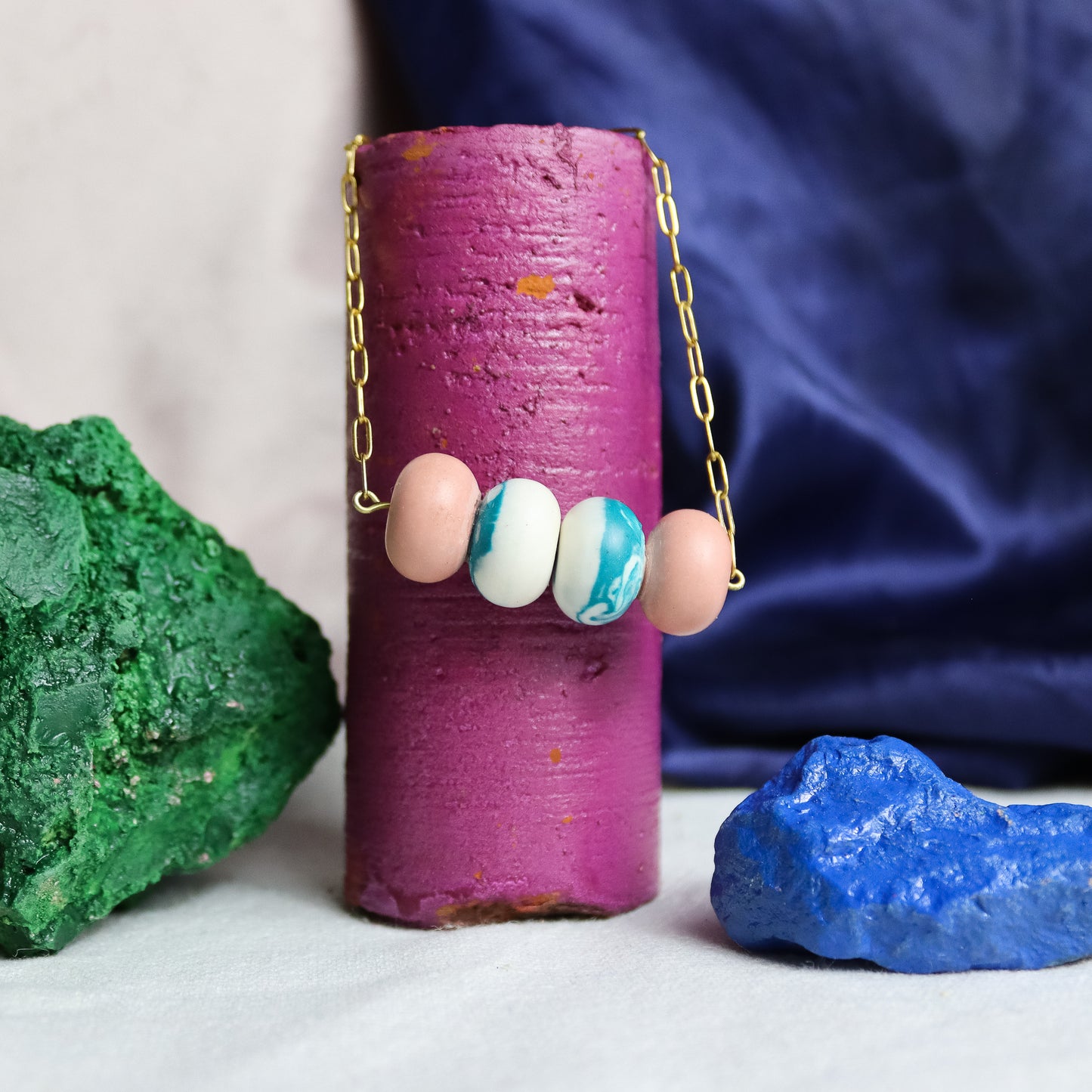 Pink And Blue Marbled Jesmonite Bead Necklace