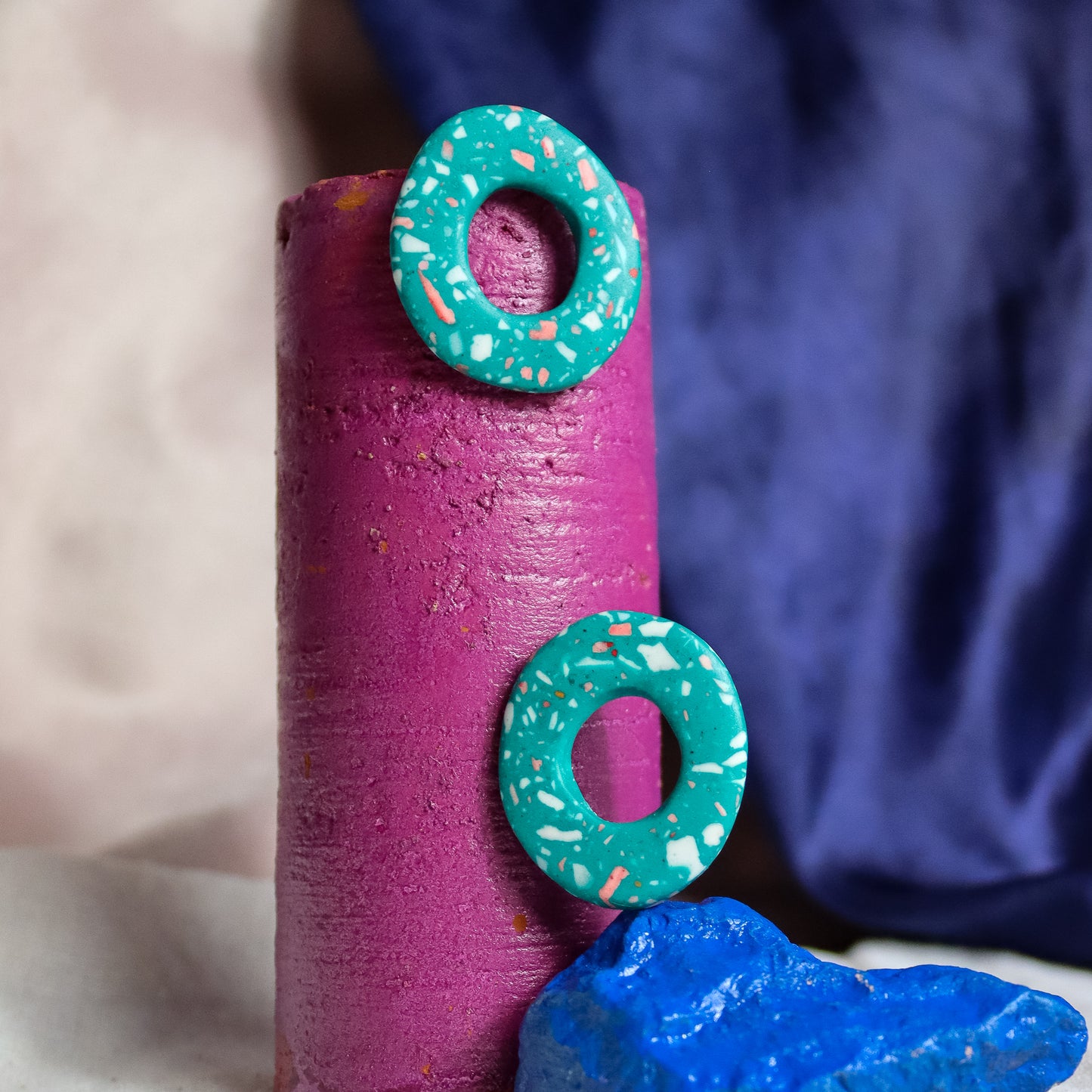 Green Terrazzo Jesmonite Large Loop Studs