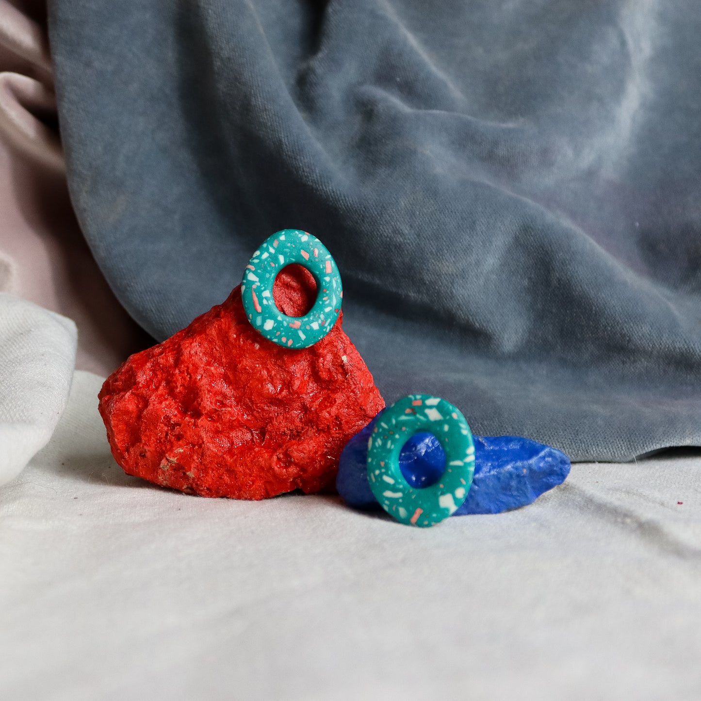 Green Terrazzo Jesmonite Large Loop Studs