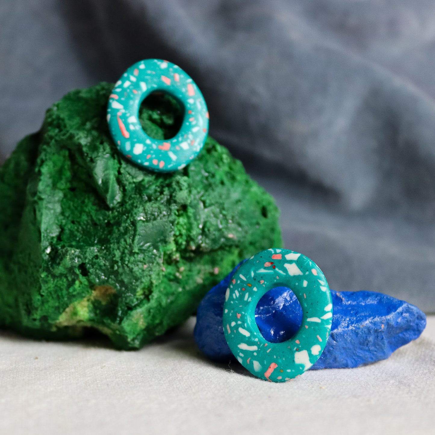 Green Terrazzo Jesmonite Large Loop Studs