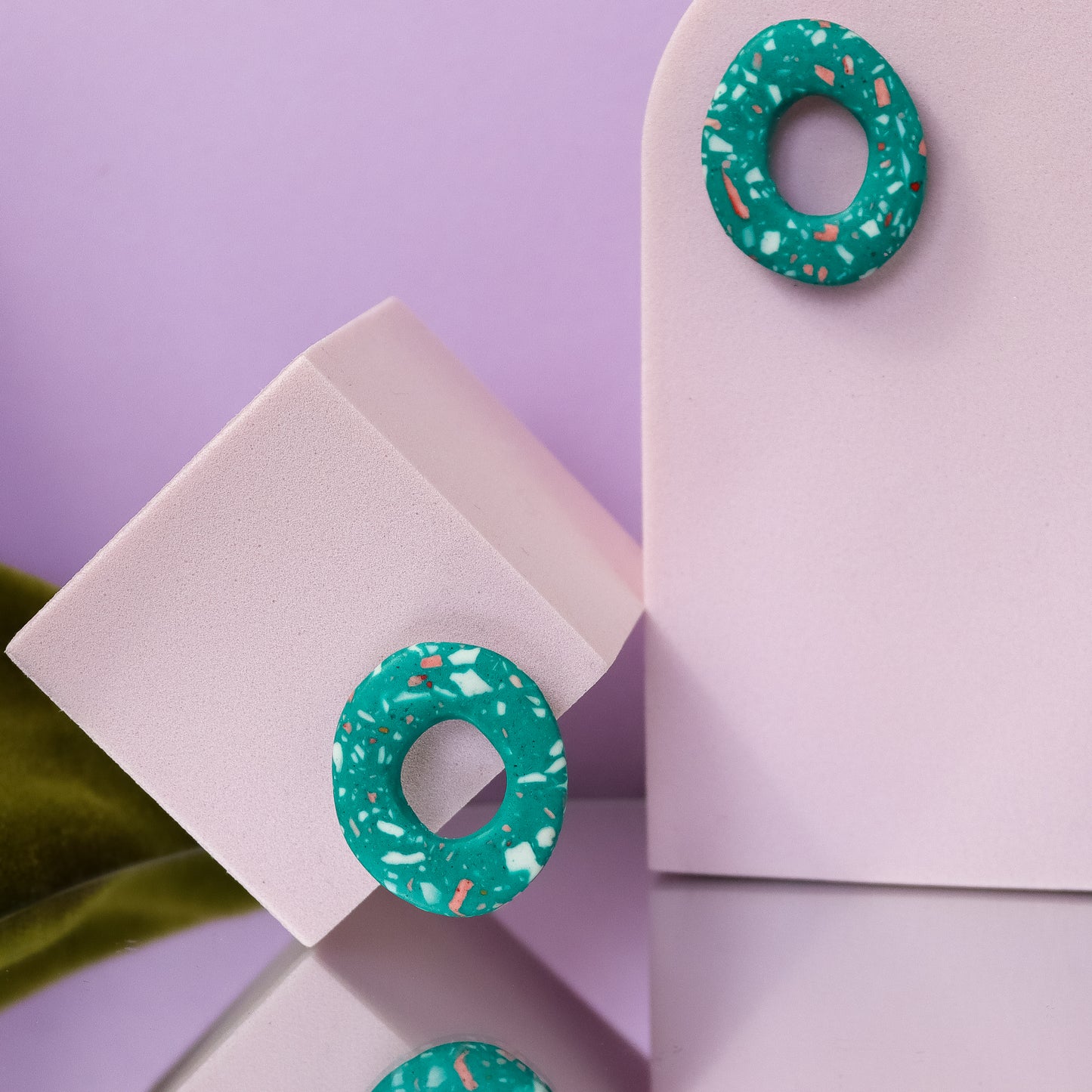 Green Terrazzo Jesmonite Large Loop Studs