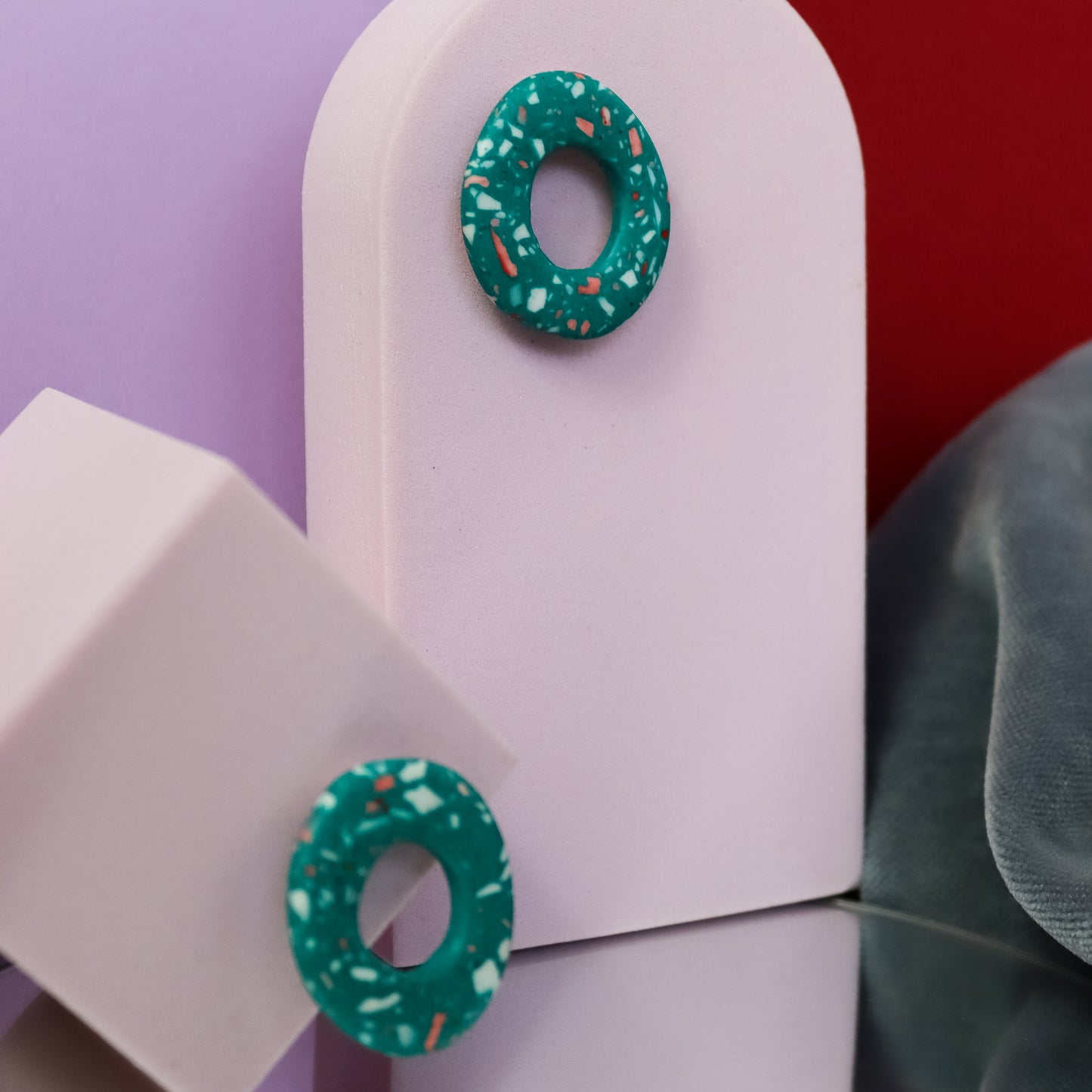 Green Terrazzo Jesmonite Large Loop Studs