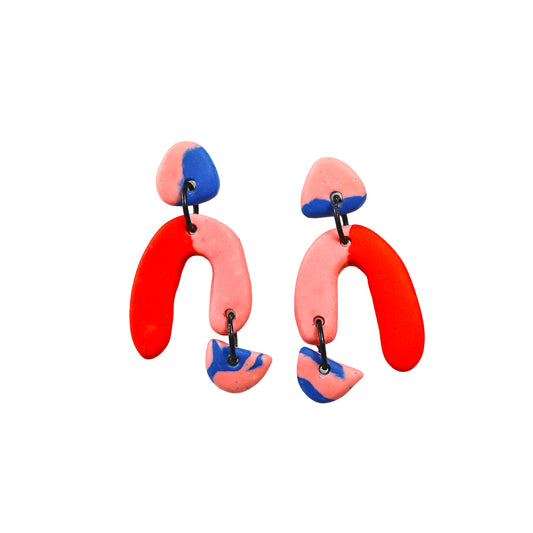 Jesmonite  Arch Earrings In Pink And Red