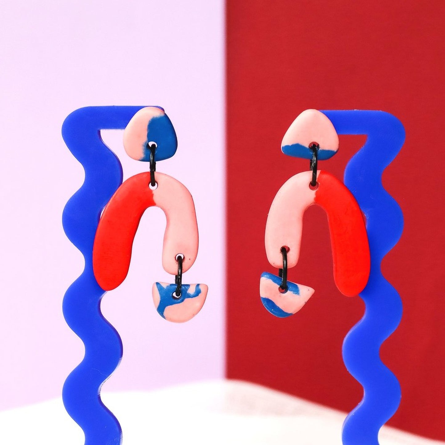 Jesmonite Arch Earrings In Pink And Red