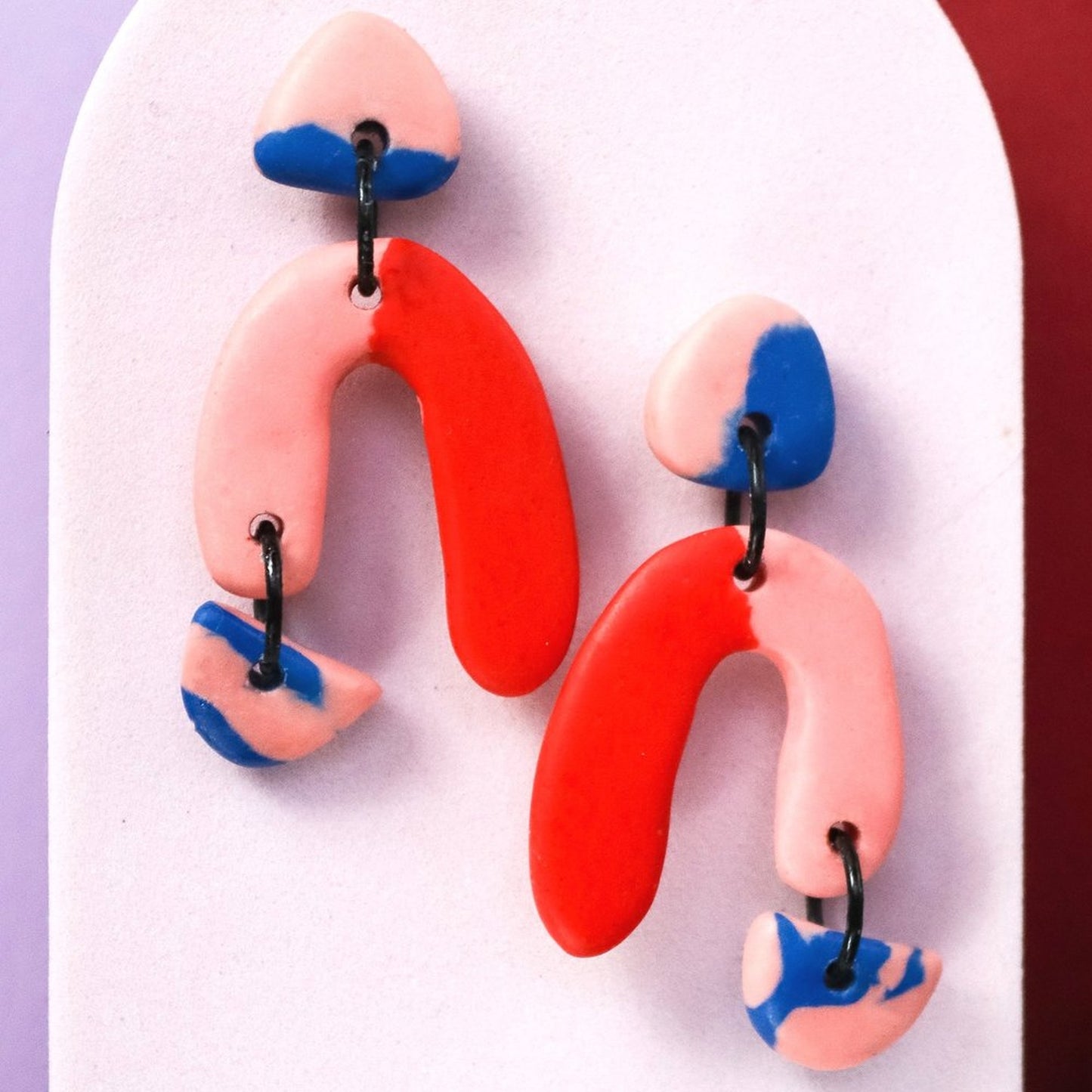 Jesmonite Arch Earrings In Pink And Red