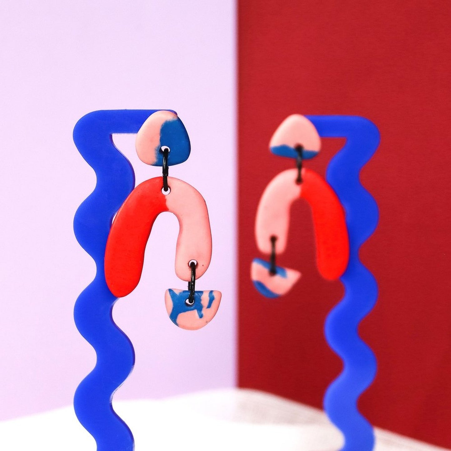 Jesmonite Arch Earrings In Pink And Red