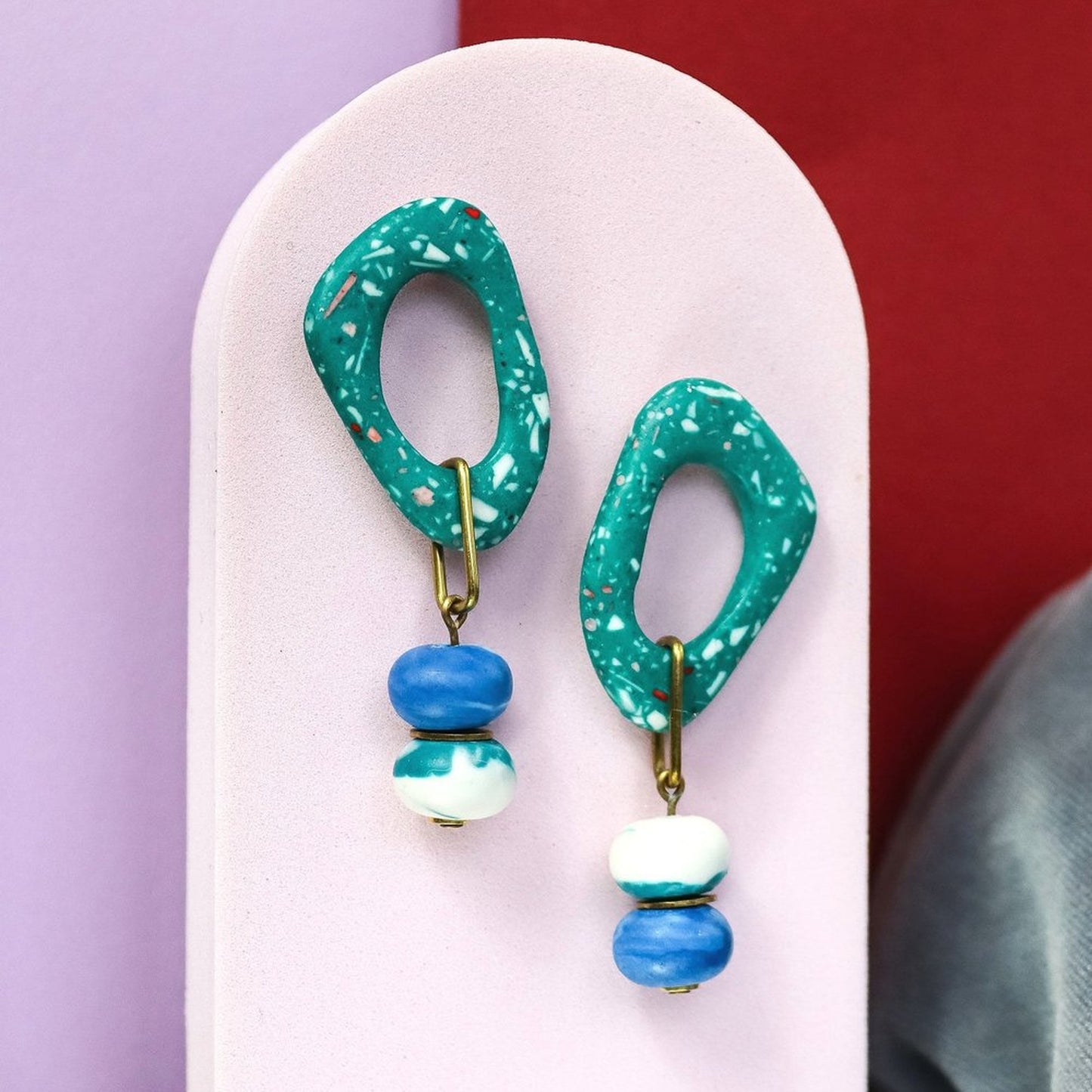 Jesmonite Mismatch Green And Blue Terrazzo Dangle