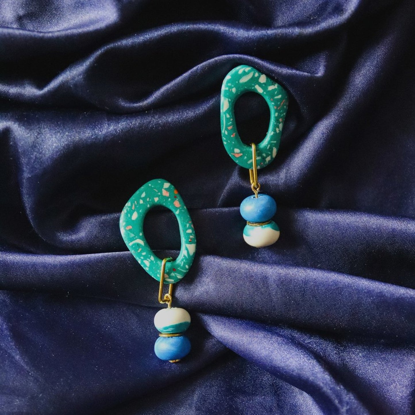 Jesmonite Mismatch Green And Blue Terrazzo Dangle