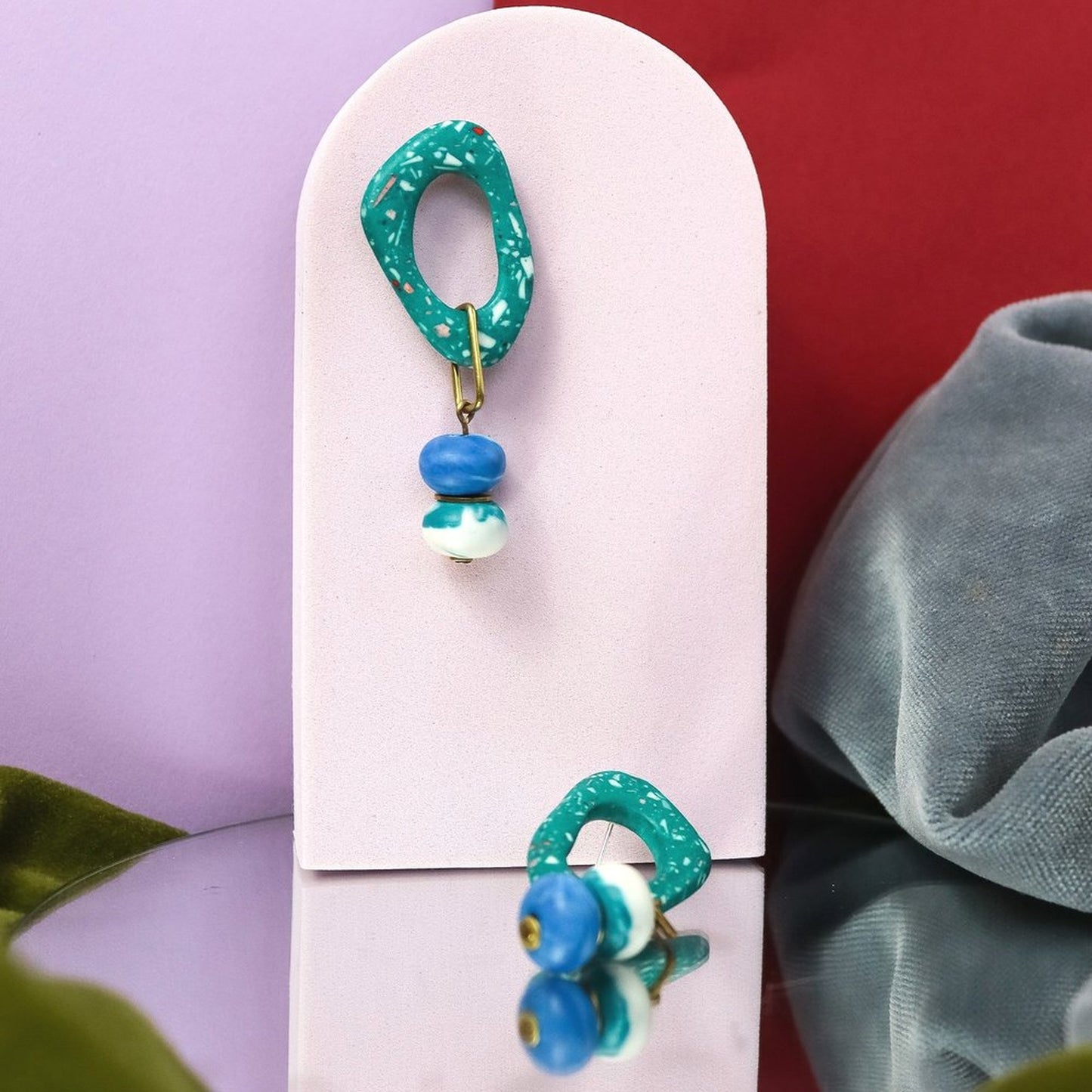 Jesmonite Mismatch Green And Blue Terrazzo Dangle